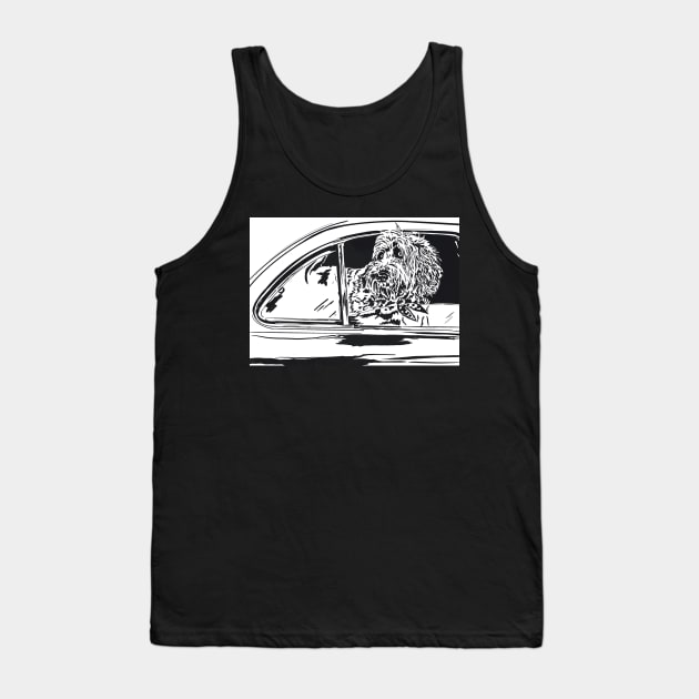 Labradoodle in a Car Linoprint Tank Top by NattyDesigns